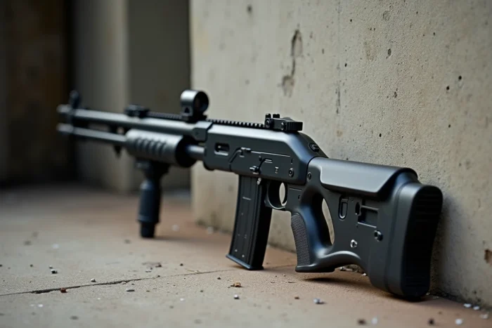 Fusil semi-automatique Benelli M4 Super 90 avec poignée pistolet, visée ghost ring et tube prolongateur de chargeur