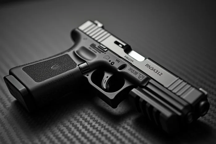 Glock 34 modifié TTI Combat Master avec extensions de chargeur et gâchette compétition sur surface carbone