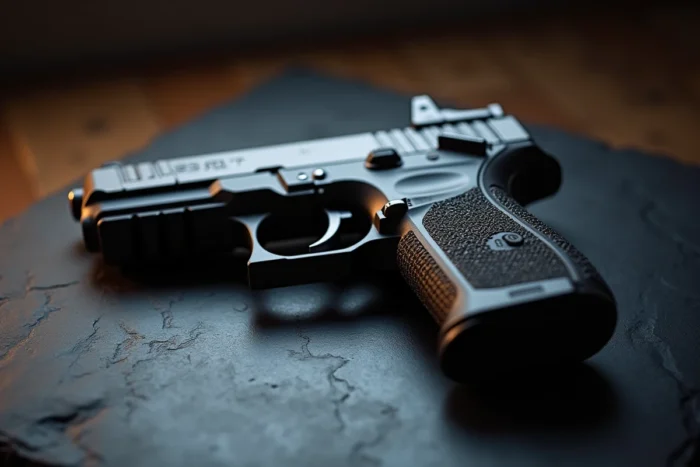 Pistolet STI 2011 Combat Master préparé par Taran Tactical avec stippling personnalisé et visée fibre optique